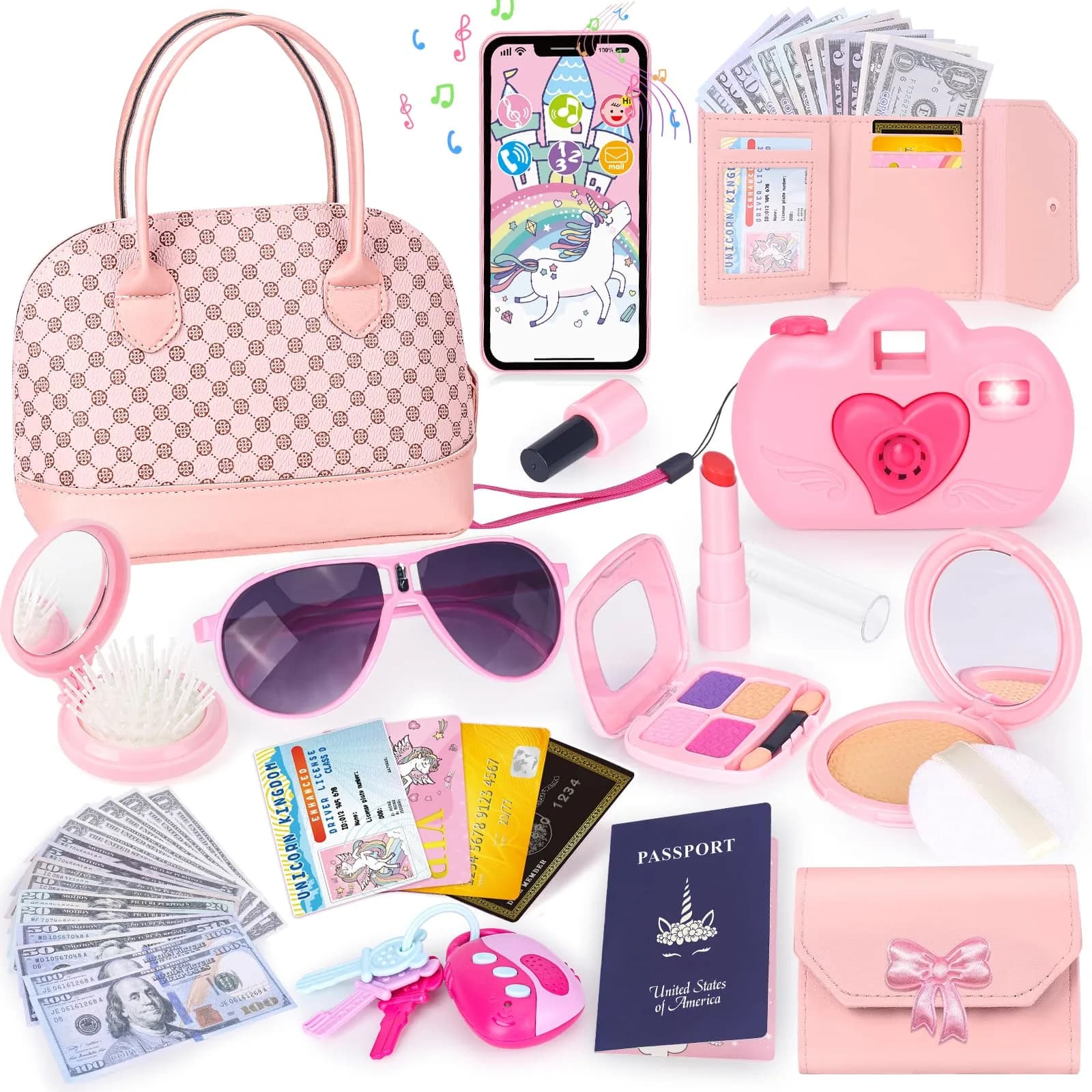 KUBUSFLY Play Purse 35PCS with Camera Makeup for Girls 3-12 | Princess Pretend Play Set - main product image