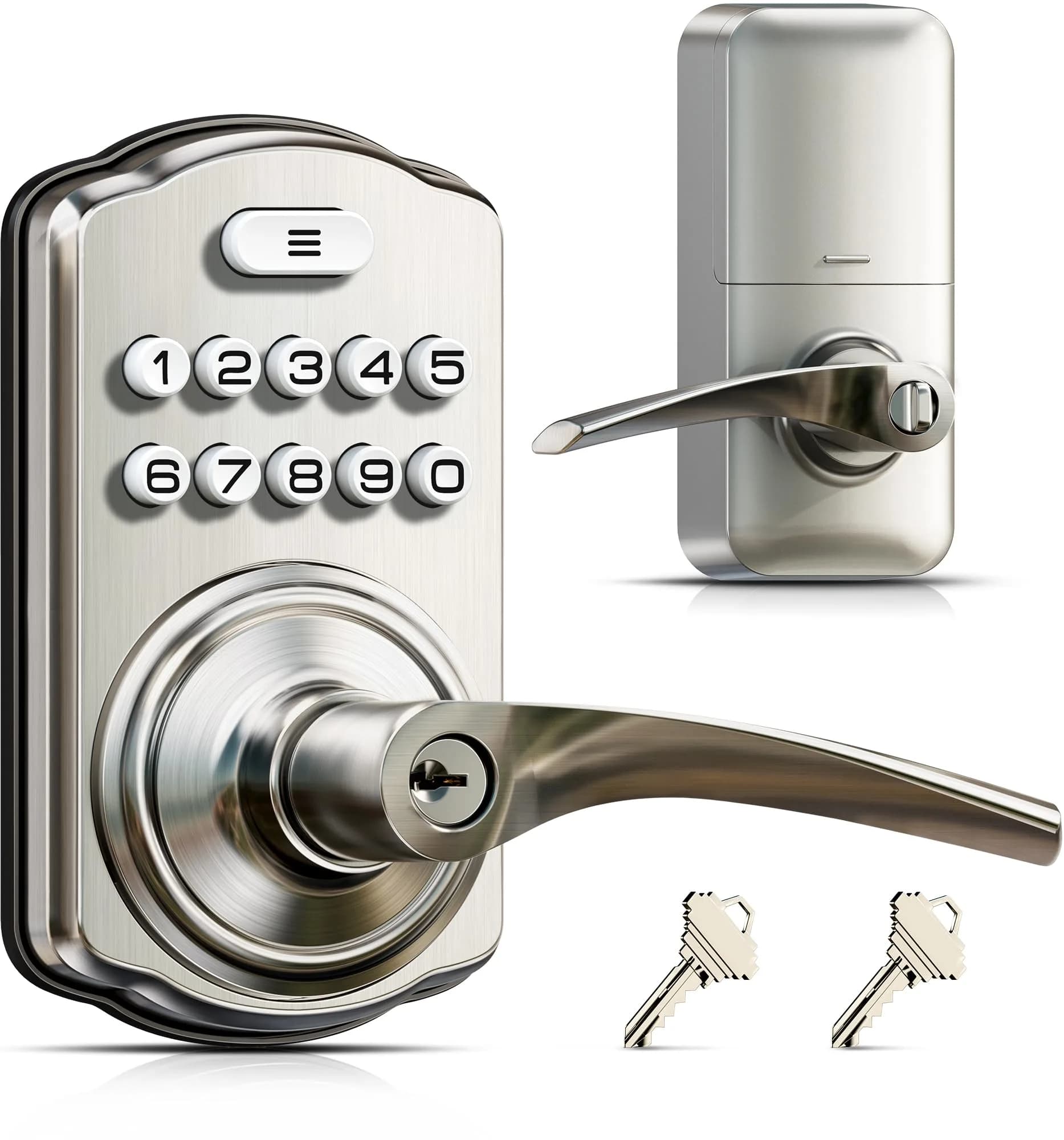 Veise KS04 Keypad Door Lock with Zinc Alloy Handle, Satin Nickel, 1.5 kg (3.06 lb) | Keyless Entry for Front Doors, Apartments, Offices - main product image