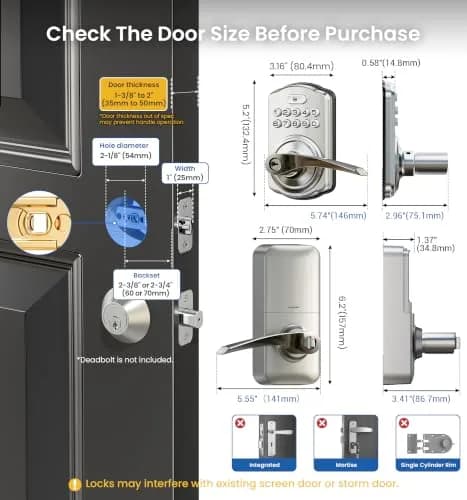 Veise KS04 Keypad Door Lock with Zinc Alloy Handle, Satin Nickel, 1.5 kg (3.06 lb) | Keyless Entry for Front Doors, Apartments, Offices thumbnail 6