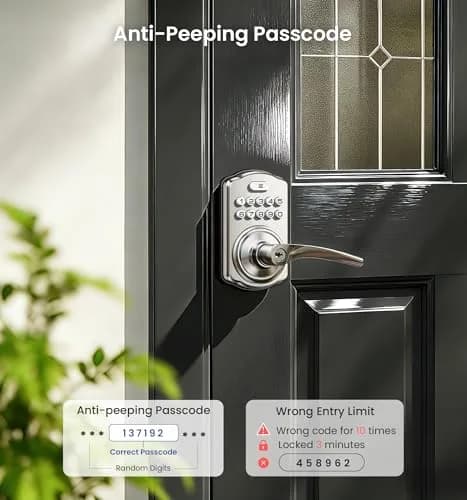 Veise KS04 Keypad Door Lock with Zinc Alloy Handle, Satin Nickel, 1.5 kg (3.06 lb) | Keyless Entry for Front Doors, Apartments, Offices thumbnail 9