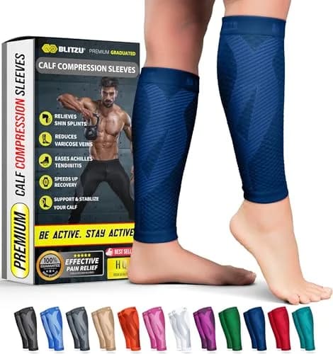 BLITZU Navy XX-Large Calf Compression Sleeves for Shin Splints & Varicose Veins thumbnail 1