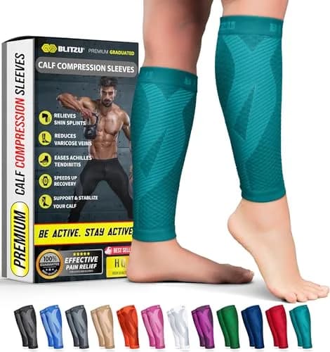BLITZU Teal Calf Compression Sleeves for Small/Medium Legs | Orthopedic Brace for Shin Splints & Varicose Veins thumbnail 1