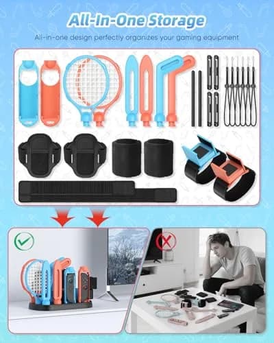 MENEEA Switch Sports Accessories Bundle with Organizer Station for Nintendo Switch 2/1/OLED | 2-Player Pack thumbnail 4