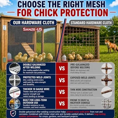 SANZEUS Hardware Cloth 1/2 Inch 24in x 50ft | Durable Galvanized Steel Mesh for Garden & Poultry thumbnail 6