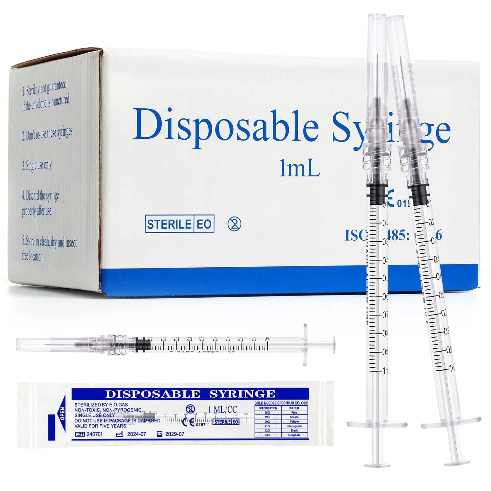 Maydeyy 1ml/cc Syringe 25G 1inch Disposable Pack of 100 | Precise Industrial Lab Tool — 1ml 27G 1/2inch