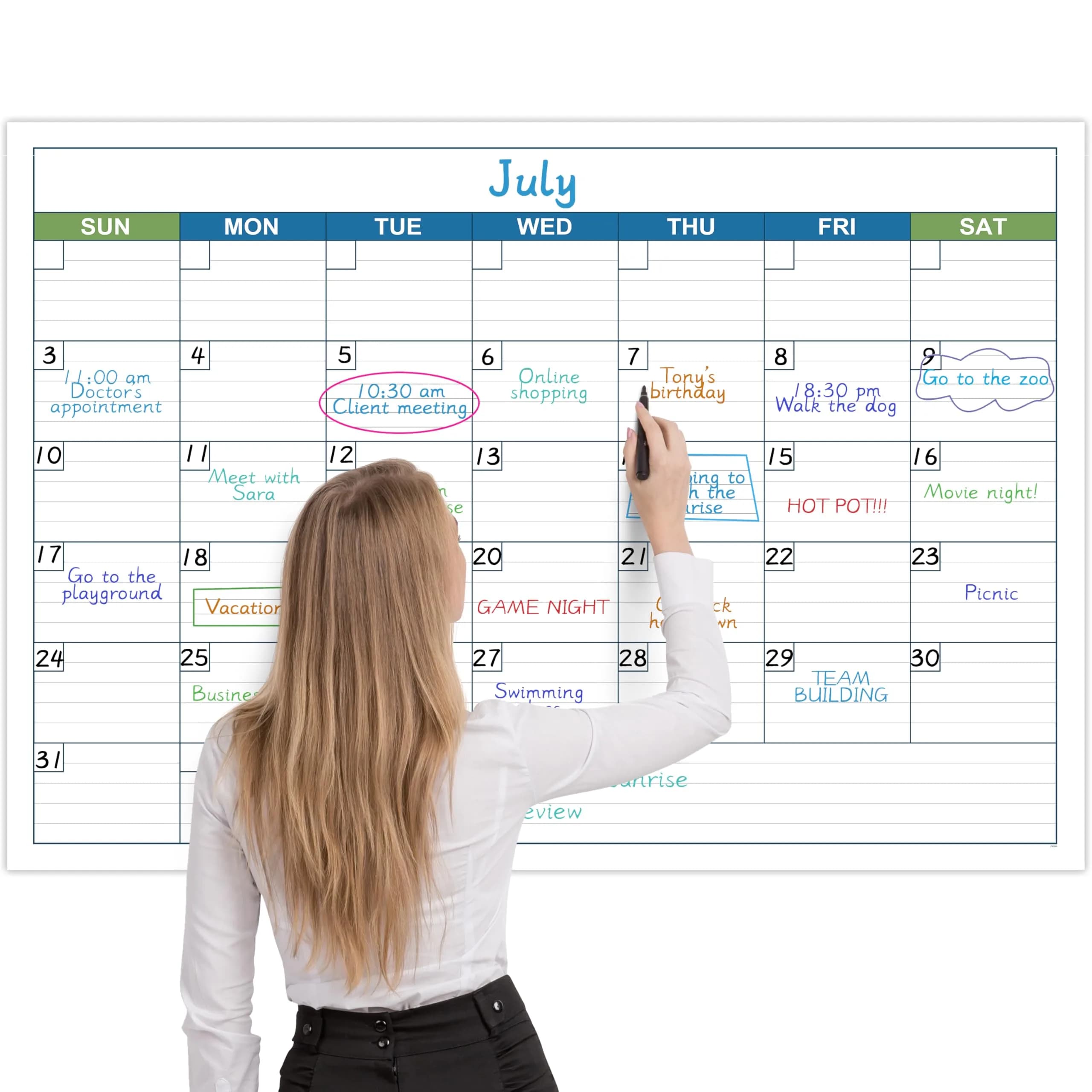 BooQool Large Undated Dry Erase Calendar 40" x 28" | Reusable Laminated Wall Planner