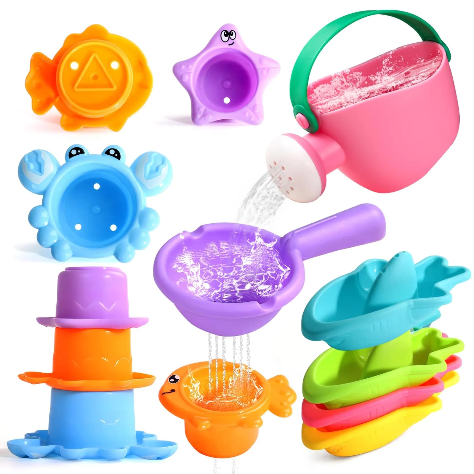 Fajiabao Toddler Bath Toys 9-Piece Ocean Set | BPA-Free Educational Water Play