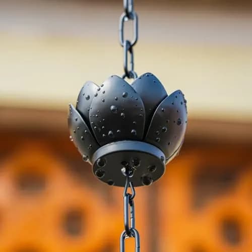 Wellrain Black Lotus Rain Chain 2 Pack 2.6m (8.5 FT) | Decorative Gutter Downspout Replacement with Crystal Pendant thumbnail 3