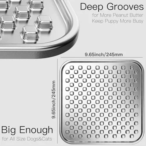 Feedoo Double Wall Stainless Steel Lick Mat for Dogs & Cats - Chew Proof, Non-Slip Base, Slow Feeder Pad (24.5 cm x 24.5 cm x 1 cm) thumbnail 4
