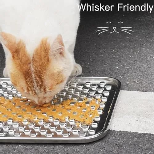 Feedoo Double Wall Stainless Steel Lick Mat for Dogs & Cats - Chew Proof, Non-Slip Base, Slow Feeder Pad (24.5 cm x 24.5 cm x 1 cm) thumbnail 6