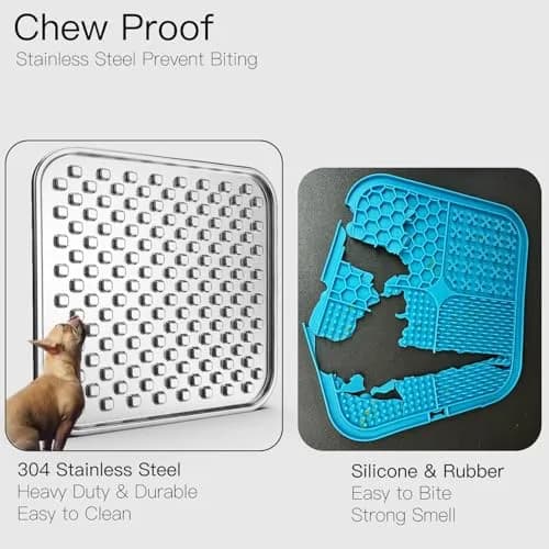 Feedoo Double Wall Stainless Steel Lick Mat for Dogs & Cats - Chew Proof, Non-Slip Base, Slow Feeder Pad (24.5 cm x 24.5 cm x 1 cm) thumbnail 3