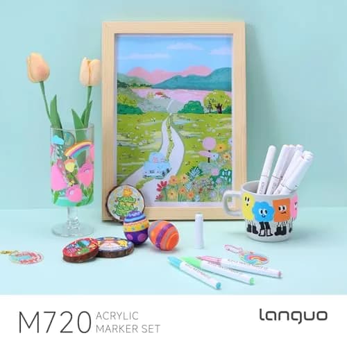languo 60 Colors Acrylic Paint Markers, Brush Tip, Direct Liquid Ink | Water-Based, 1-5mm Lines, Waterproof thumbnail 8
