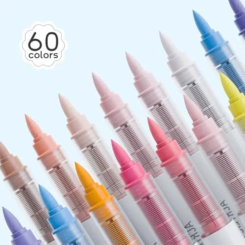languo 60 Colors Acrylic Paint Markers, Brush Tip, Direct Liquid Ink | Water-Based, 1-5mm Lines, Waterproof thumbnail 4