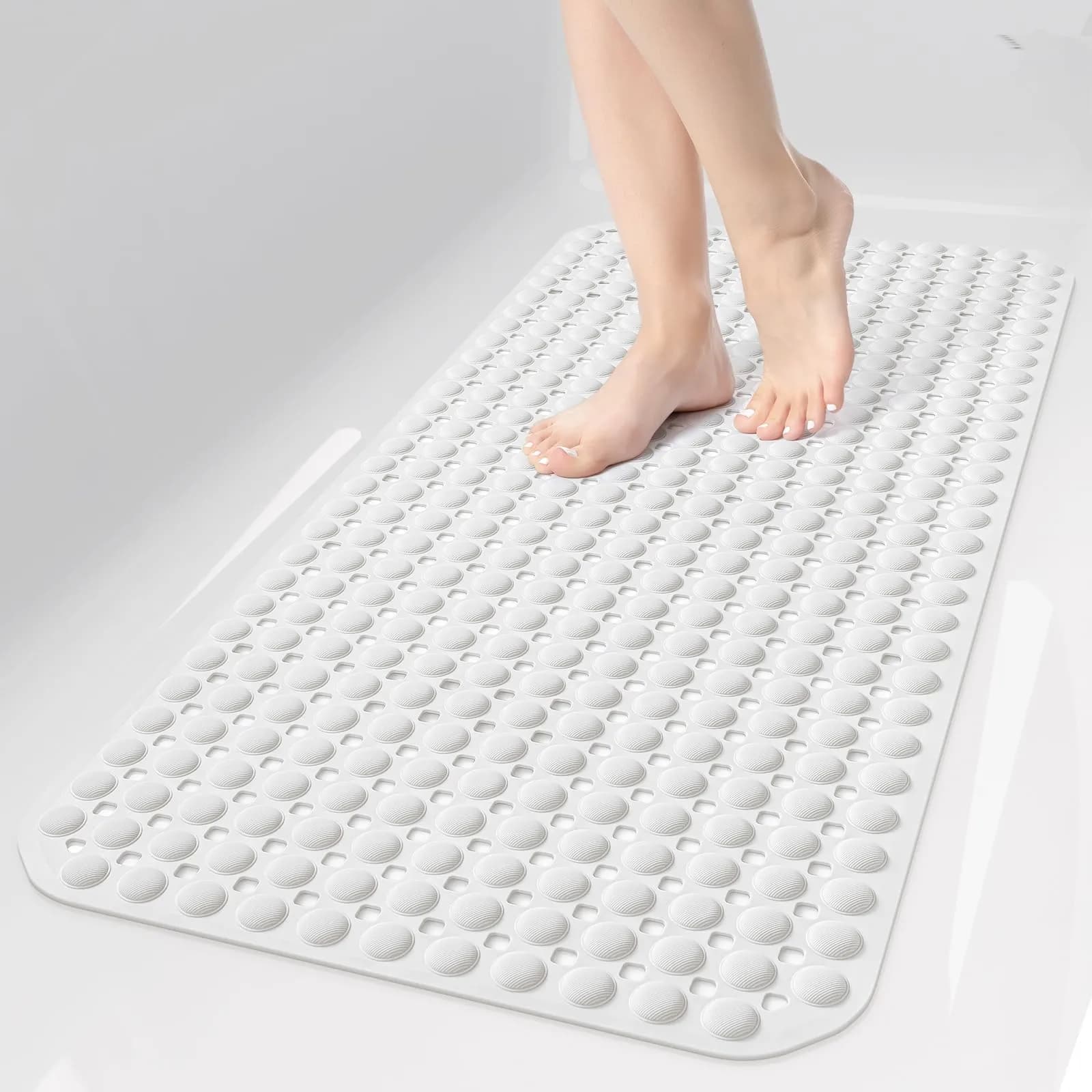OTHWAY Grey Bathtub Shower Mat Non Slip | 91cm x 41cm (35"x16") with 198 Suction Cups — White
