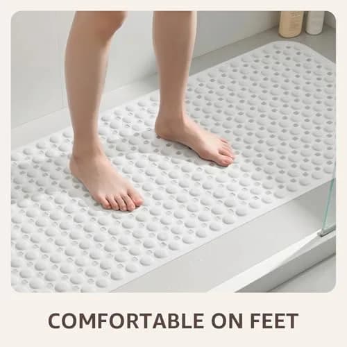 OTHWAY Bath Tub Shower Mat Non Slip 35x16 Inch White | 198 Suction Cups, Rapid Drain, Machine Washable thumbnail 5