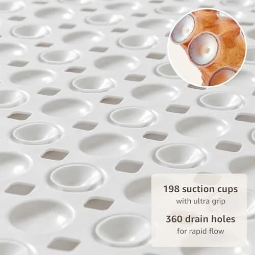 OTHWAY Bath Tub Shower Mat Non Slip 35x16 Inch White | 198 Suction Cups, Rapid Drain, Machine Washable thumbnail 3