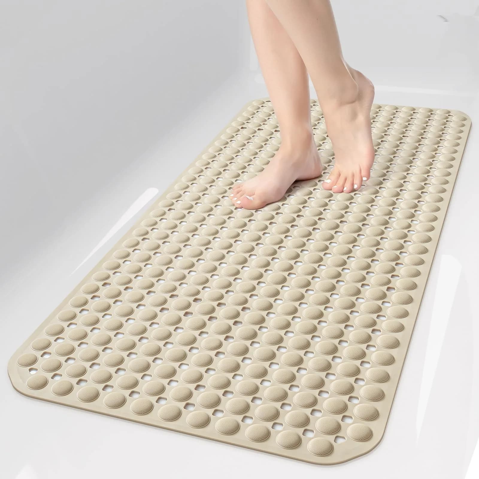 OTHWAY Grey Bathtub Shower Mat Non Slip | 91cm x 41cm (35"x16") with 198 Suction Cups — Brown