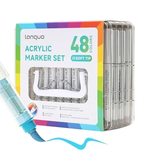 languo 48 Colors Acrylic Paint Markers, Brush Tip, Direct Liquid Ink | Water-Based, Waterproof, 1-5mm Lines thumbnail 1