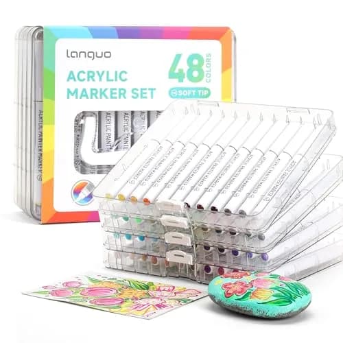 languo 48 Colors Acrylic Paint Markers, Brush Tip, Direct Liquid Ink | Water-Based, Waterproof, 1-5mm Lines thumbnail 7