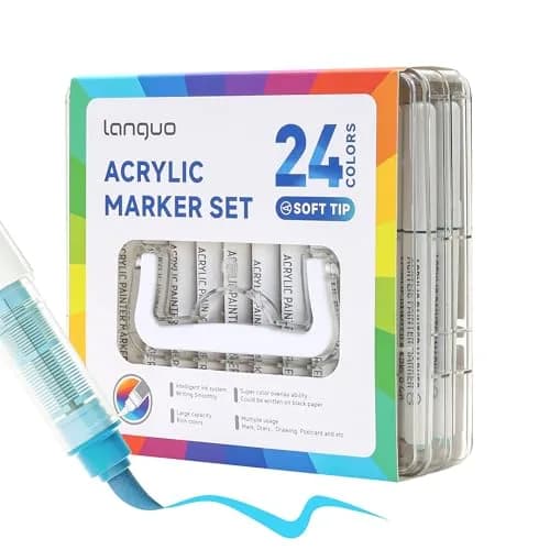 languo 24 Colors Acrylic Paint Markers, Brush Tip | Water-Based, Waterproof, 1-5mm Lines, Ideal for Art & Craft thumbnail 1