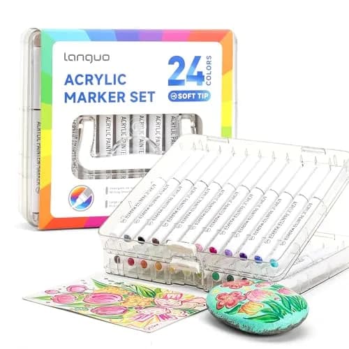 languo 24 Colors Acrylic Paint Markers, Brush Tip | Water-Based, Waterproof, 1-5mm Lines, Ideal for Art & Craft thumbnail 7