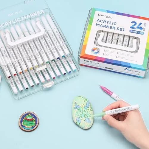 languo 24 Colors Acrylic Paint Markers, Brush Tip | Water-Based, Waterproof, 1-5mm Lines, Ideal for Art & Craft thumbnail 3