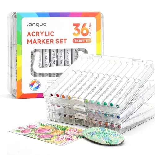 languo 36 Colors Acrylic Paint Markers, Brush Tip, Direct Liquid Ink | Water-Based, Fast-Drying, Waterproof, Ideal for Art & DIY thumbnail 7