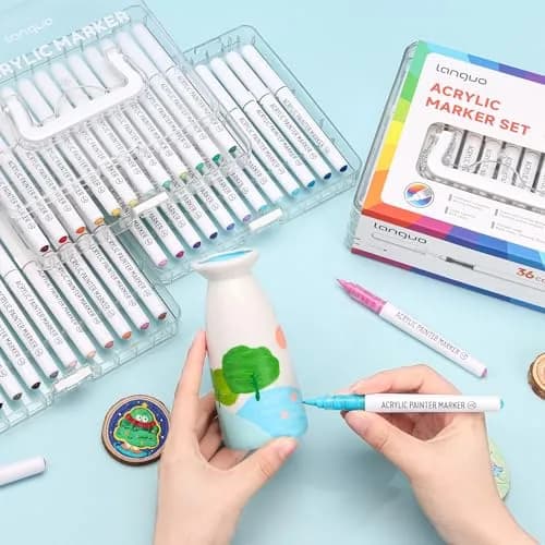 languo 36 Colors Acrylic Paint Markers, Brush Tip, Direct Liquid Ink | Water-Based, Fast-Drying, Waterproof, Ideal for Art & DIY thumbnail 3