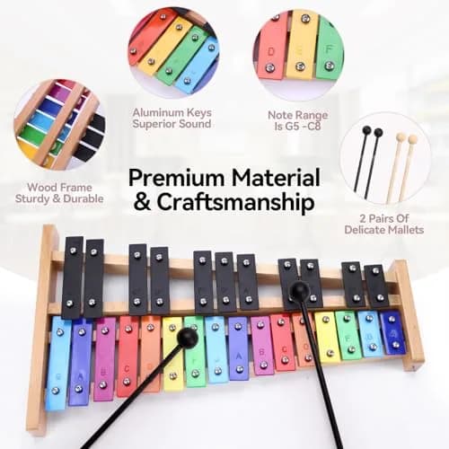 Heuyrao 27 Note Foldable Glockenspiel Xylophone, Colorful | High-Grade Aluminum Tone Bars & Solid Wood Base thumbnail 4