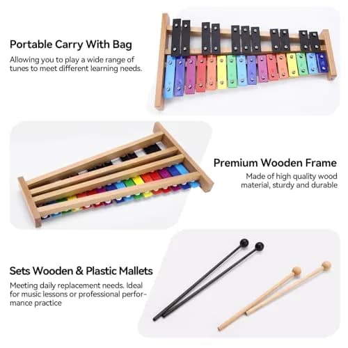 Heuyrao 27 Note Foldable Glockenspiel Xylophone, Colorful | High-Grade Aluminum Tone Bars & Solid Wood Base thumbnail 5