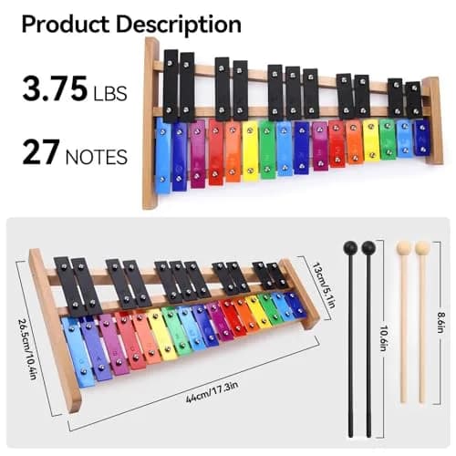 Heuyrao 27 Note Foldable Glockenspiel Xylophone, Colorful | High-Grade Aluminum Tone Bars & Solid Wood Base thumbnail 2