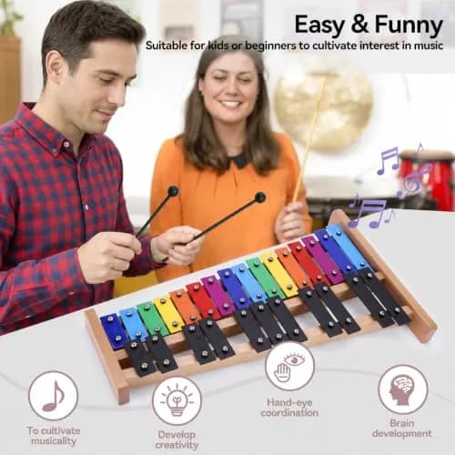 Heuyrao 27 Note Foldable Glockenspiel Xylophone, Colorful | High-Grade Aluminum Tone Bars & Solid Wood Base thumbnail 3