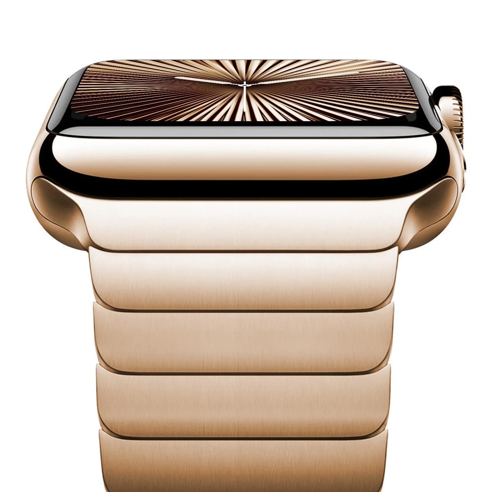 NewWays Metal Link Bracelet Band for Apple Watch Ultra 49mm, Series 9/8/7 45mm, 6/5/4 44mm, SE 44mm | Premium Stainless Steel with Gold Finish — (Stainless Steel) Original Gold