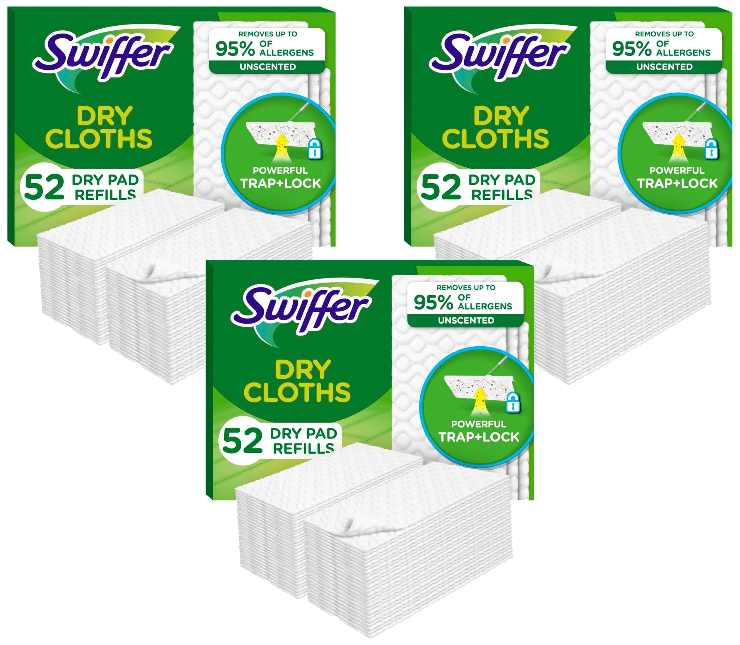 Swiffer Sweep + Mop Dry Pads Refill 156 Count (52 Count x 3 Packs) | Traps Dirt, Dust, Hair & Pet Dander - main product image
