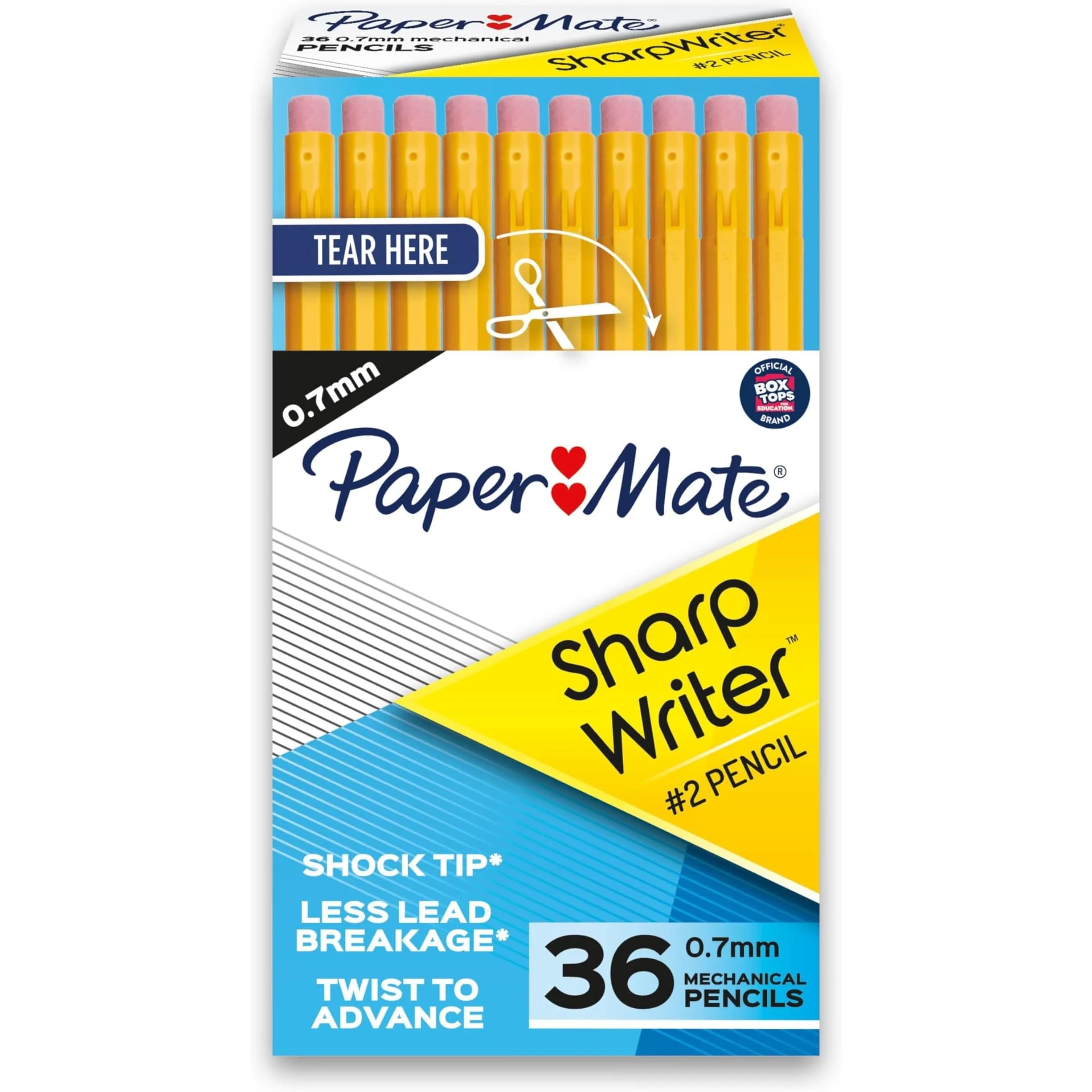 Paper Mate SharpWriter Mechanical Pencils Yellow | 0.7 mm #2 Lead, Pack of 6 (216 Count Total) | Shock-Absorbing Tip — Yellow