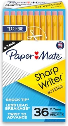 Paper Mate SharpWriter Mechanical Pencils Yellow | 0.7 mm #2 Lead, Pack of 6 (216 Count Total) | Shock-Absorbing Tip thumbnail 1