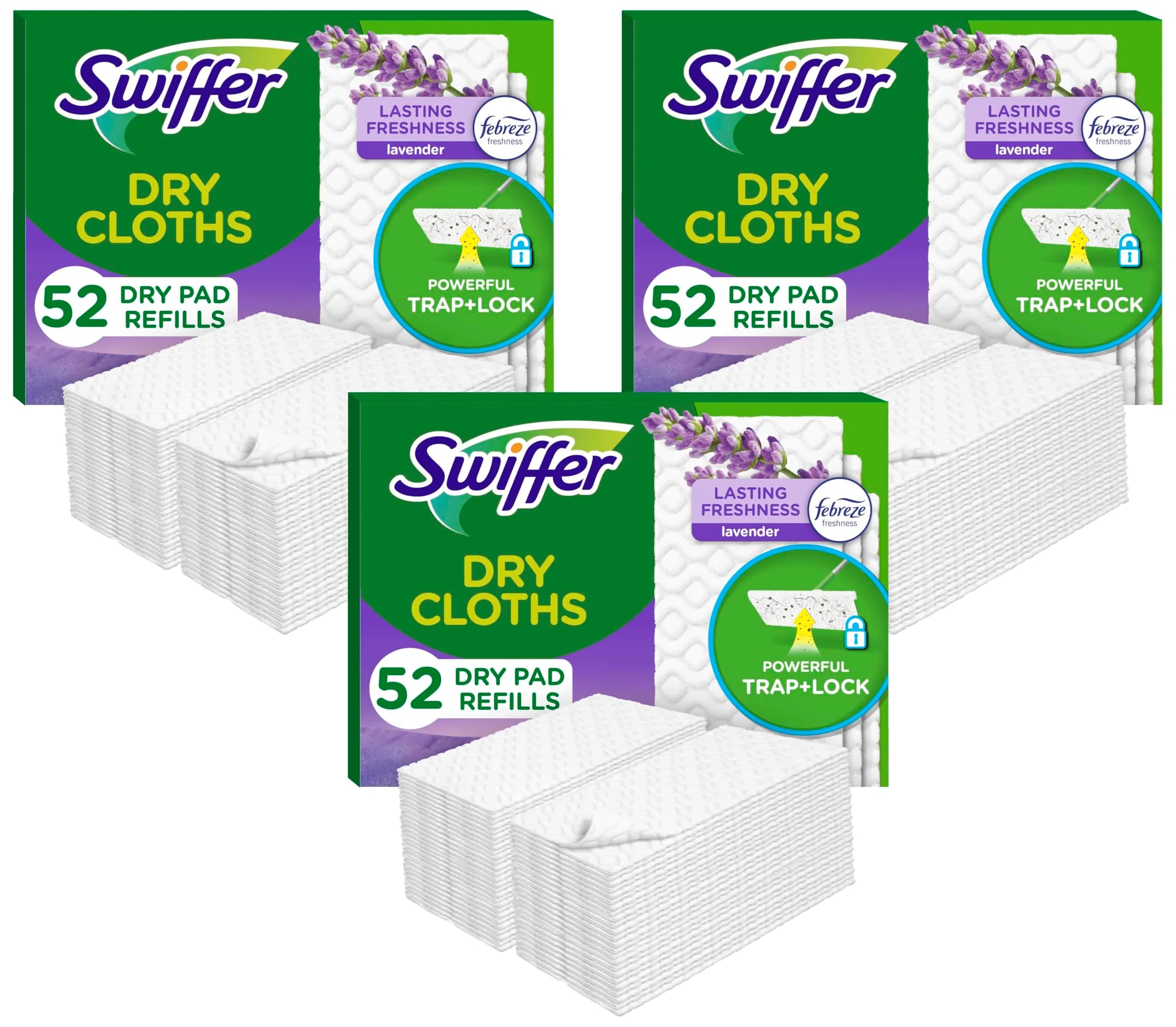 Swiffer Dry Sweeping Cloths Refills Lavender Scent 156 Count | Traps & Locks Dirt, Dust, Hair & Allergens
