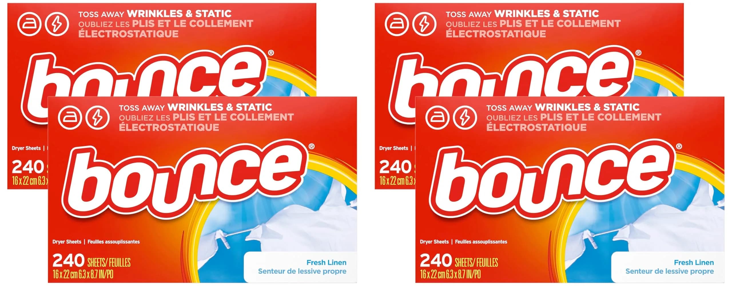 Bounce Fabric Softener Sheets Fresh Linen Scent 480 Count (2.2 kg / 4.8 lb) | Controls Static Cling & Reduces Wrinkles — Sheet