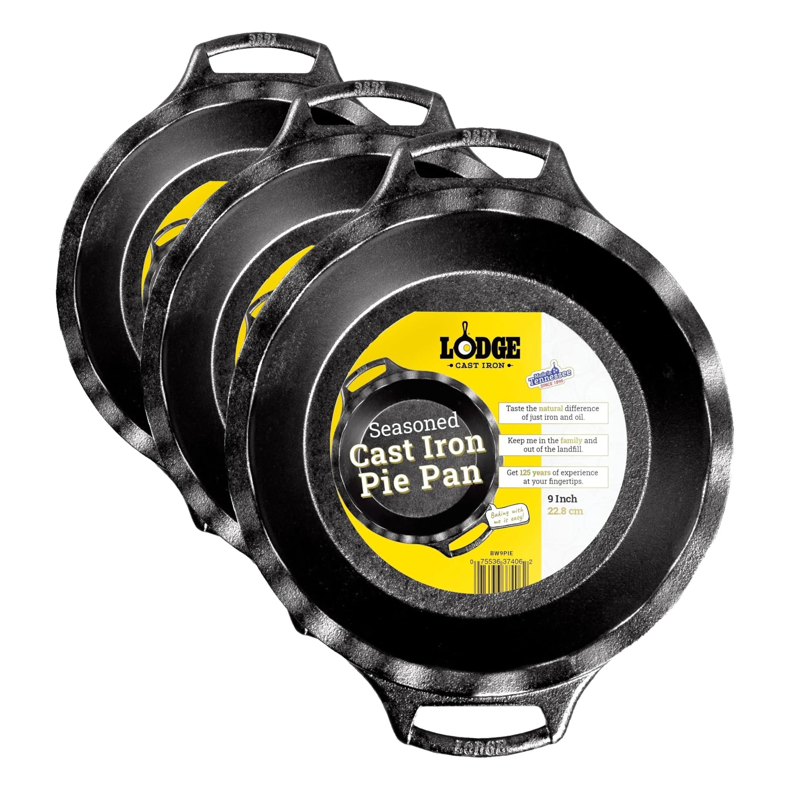 Lodge Cast Iron Pie Pan 9 Inch (Pack of 3) | Durable, Even-Heat Baking Pan for Pies & More