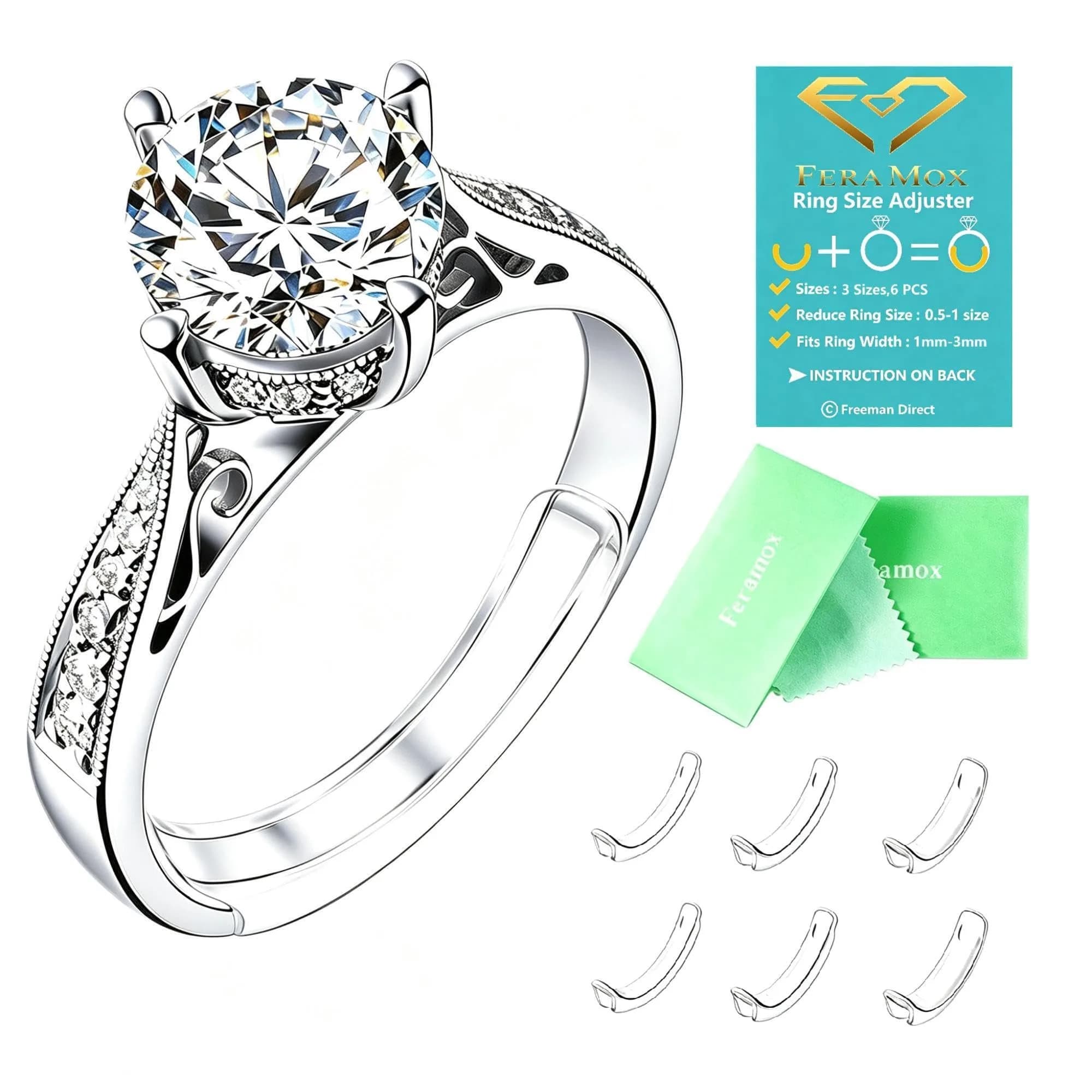 Feramox Invisible Ring Size Adjuster Set | 8 Sizes Fit 1mm-10mm Bands | Transparent TPU Material
