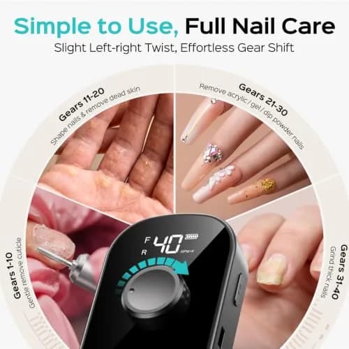 COSLUS E51 Professional Nail Drill Portable Electric Nail File with 40,000 RPM Motor & 12-Hour Battery | Rechargeable & Cordless for Salon & Home Use thumbnail 5