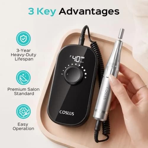 COSLUS E51 Professional Nail Drill Portable Electric Nail File with 40,000 RPM Motor & 12-Hour Battery | Rechargeable & Cordless for Salon & Home Use thumbnail 2