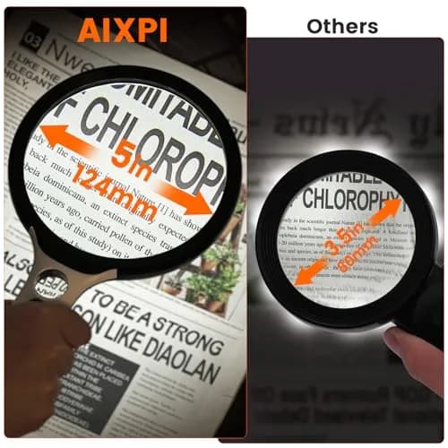 AIXPI Magnifying Glass with Light Large 5" Lens | Illuminated Handheld Magnifier for Seniors & Reading thumbnail 2