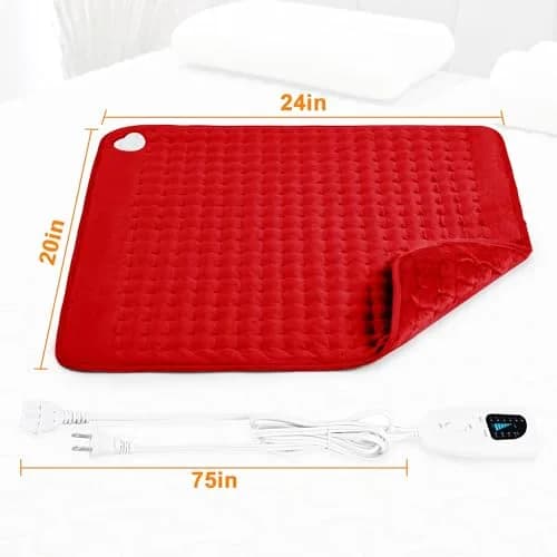 Deepsoon Electric Heating Pad 20x24 Inch Red | Soft Flannel, 6 Heat Settings, 2-Hour Auto Shut-Off thumbnail 6