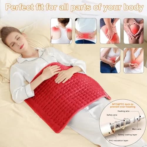 Deepsoon Electric Heating Pad 20x24 Inch Red | Soft Flannel, 6 Heat Settings, 2-Hour Auto Shut-Off thumbnail 2
