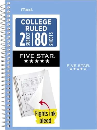 Five Star Spiral Notebook 2 Subject College Ruled 6" x 9 1/2" 80 Sheets Per Pack | 12-Pack Blue thumbnail 1