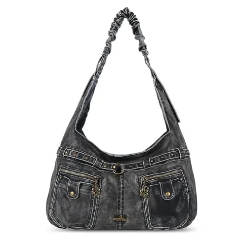 Angel Kiss Large Vegan Leather Hobo Shoulder Bag | Vintage Studded Design, 18" x 6" x 11" thumbnail 1