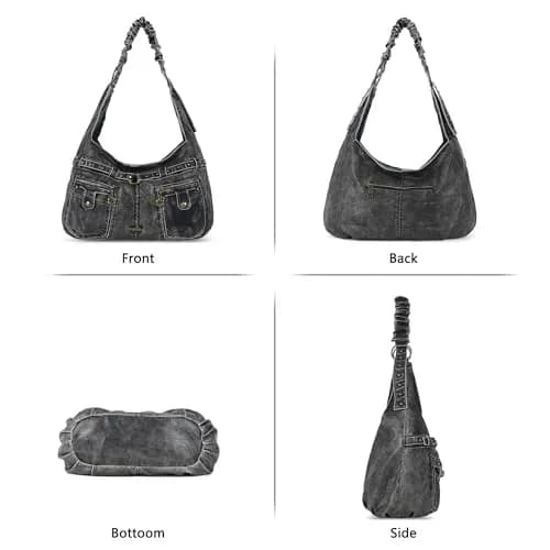 Angel Kiss Large Vegan Leather Hobo Shoulder Bag | Vintage Studded Design, 18" x 6" x 11" thumbnail 4