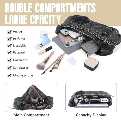 Angel Kiss Large Vegan Leather Hobo Shoulder Bag | Vintage Studded Design, 18" x 6" x 11" thumbnail 5