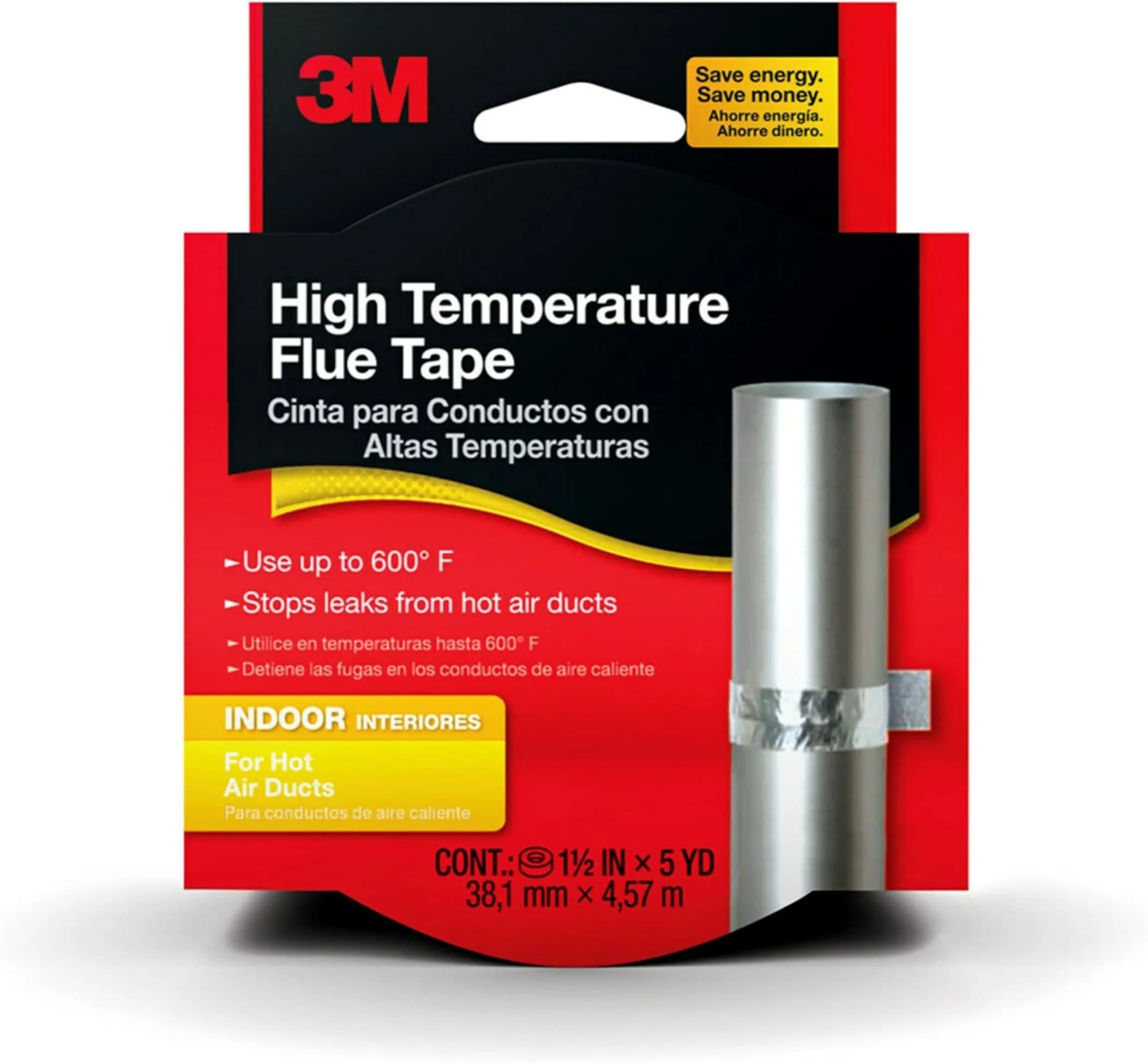 3M High Temperature Flue Tape 1.5 in x 15 ft | Up to 600°F Heat Resistance, Stops Leaks, Made in USA - main product image
